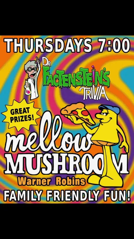 Mellow Mushroom Warner Robins in Warner Robins showing trivia, pizza, video by Dr. Factenstein's Trivia - Middle Georgi on Facebook