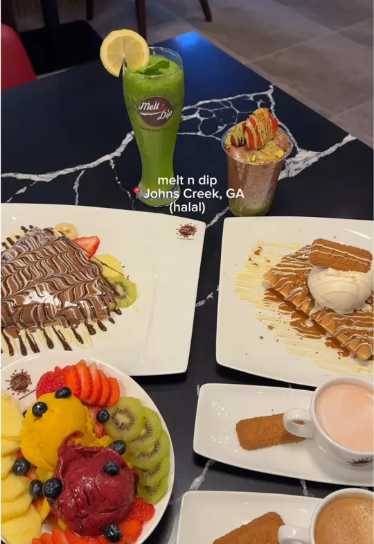Melt n Dip in Johns Creek showing dessert, dubai chocolate, video by charmed.eats on TikTok