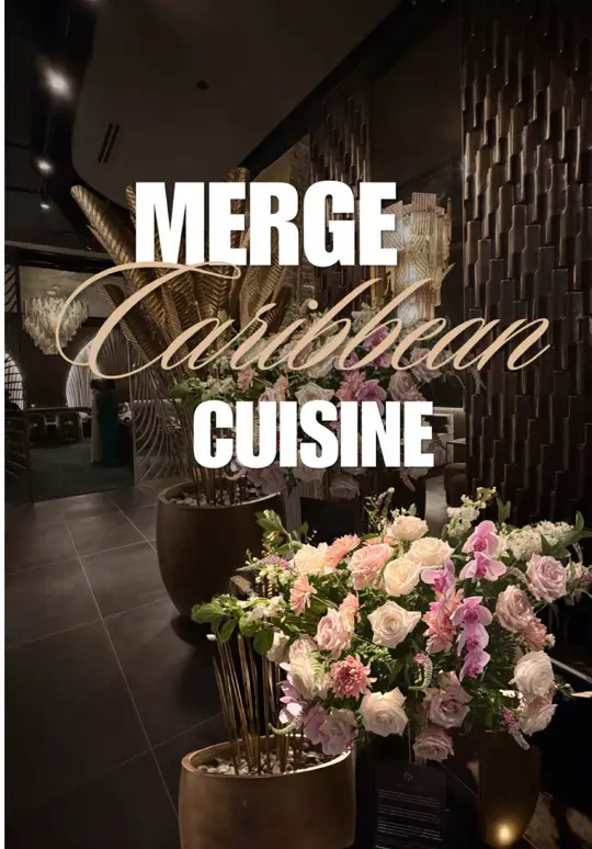 Merge Caribbean Cuisine in Duluth showing review, visit, ambiance, customer service, curry goat, djon djon rice, video by blackgirlsguideatl on TikTok