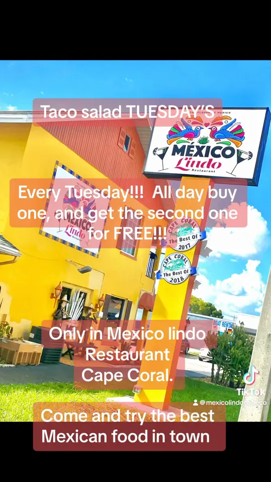 Mexico Lindo in Cape Coral showing food, taco salad, promotion, video by Mexico Lindo Restaurant on Facebook