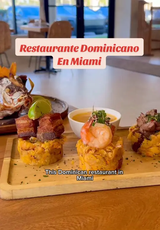 Mi Tierra Bar & Kitchen in Miami showing review, visit, empanada tacos, dúo de quipes, quisqueya roll, pescado boca chica, mofongo sampler, chinola cheesecake, mojito de fr, video by jennifermhasbun06 on TikTok