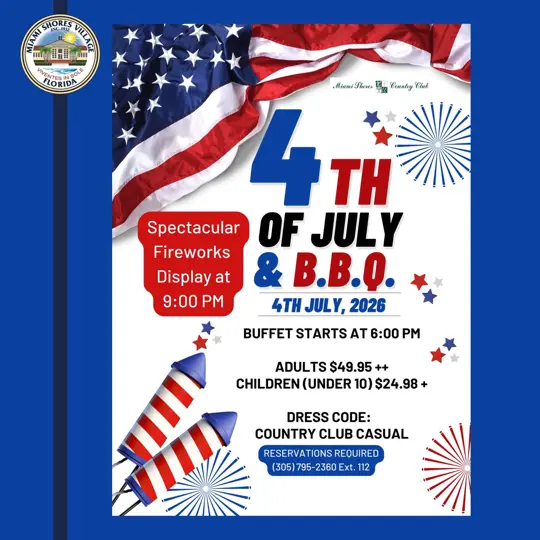 Miami Shores Country Club in Miami Shores showing event, 4th of july celebration, fireworks display, bbq buffet, video by Miami Shores Village Official Government on Facebook