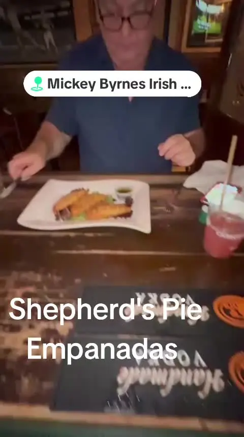 Mickey Byrne's Irish Pub & Restaurant in Hollywood showing shepherd's pie empanada, food item, video by stevecabeza on TikTok