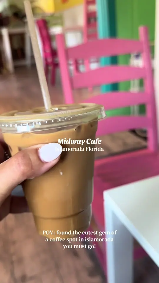 Midway Cafe & Coffee Bar in Islamorada showing review, visit, cute spot, food, coffee, video by palmtreesnlattes on TikTok