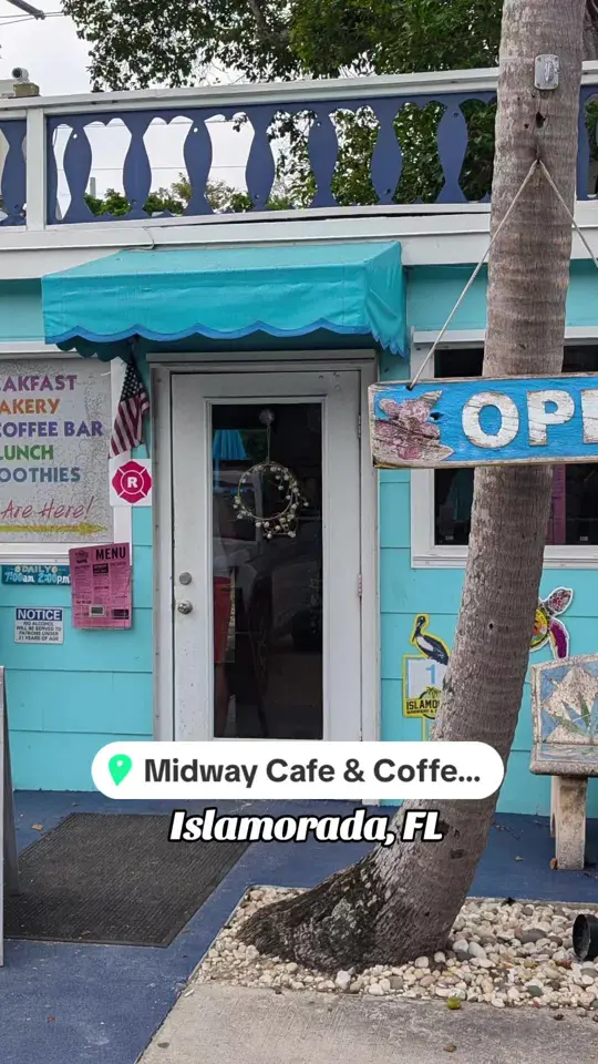 Midway Cafe & Coffee Bar in Islamorada showing visit, coffee, video by bryan_loves_food on TikTok