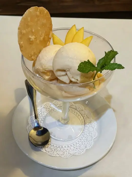 Miguel's Restaurant in Sarasota showing food, red plum sorbet, video by Miguel's Restaurant on Facebook