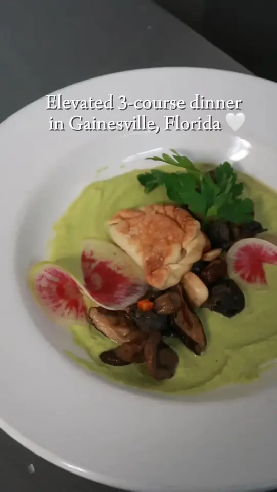 Mildred's Big City Food in Gainesville showing 3-course dinner menu, starter, entrée, dessert, video by Mildred's Big City Food on Facebook