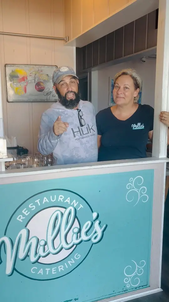 Millie's Restaurant & Catering in Daytona Beach Shores showing restaurant reopening, limited menu, cash only, video by Millie's Restaurant & Catering on Facebook