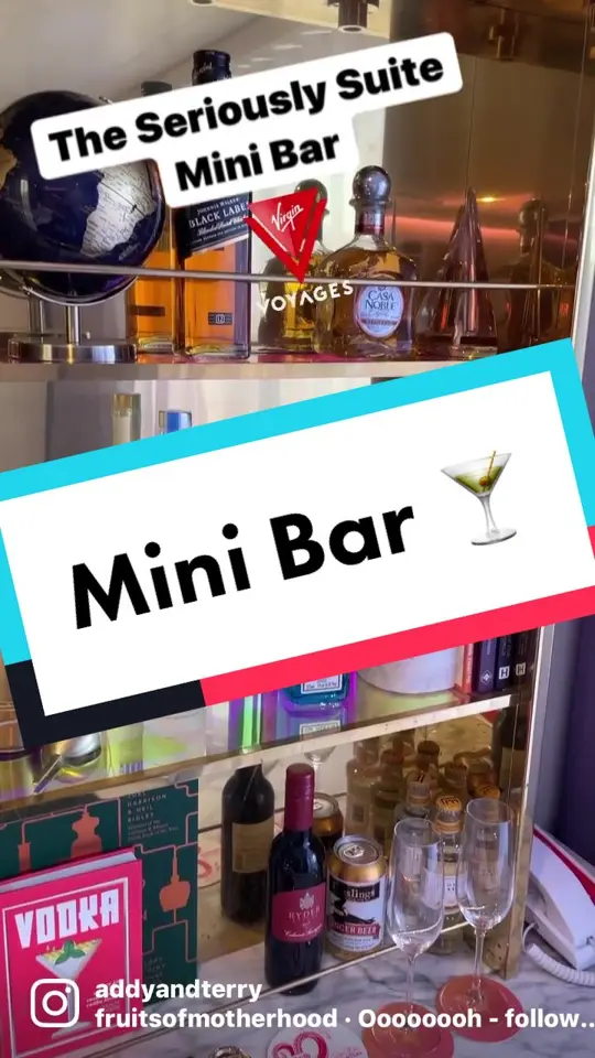  in Florida showing bar, min-bar, shakers, glassware, seriously suite, video by addy.terry on TikTok