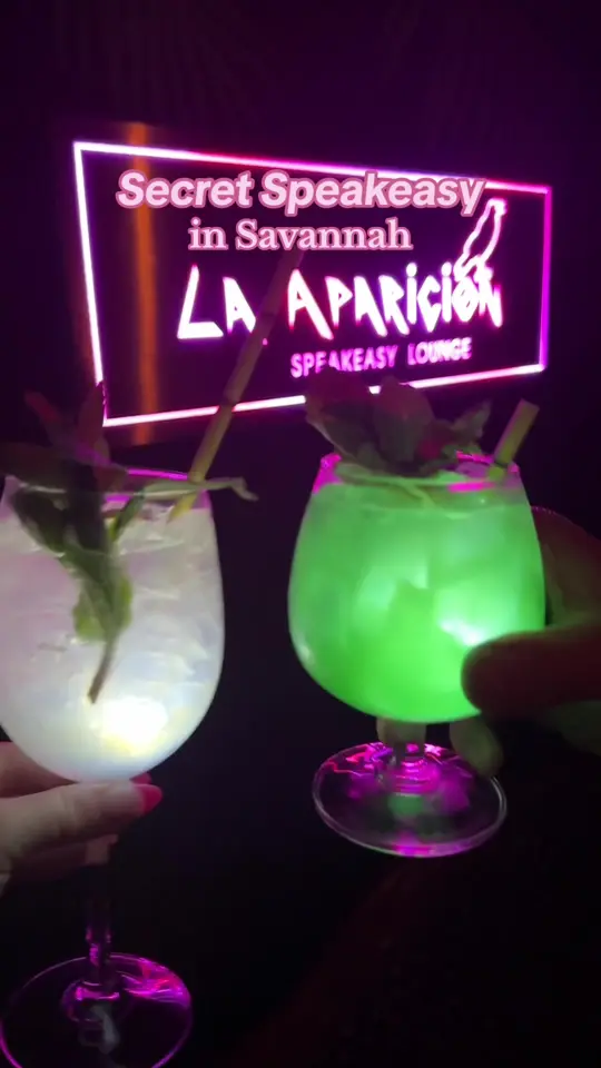 Mint to Be Mojito Bar and Bites in Savannah showing cocktail, speakeasy atmosphere, video by thelongweekender on TikTok