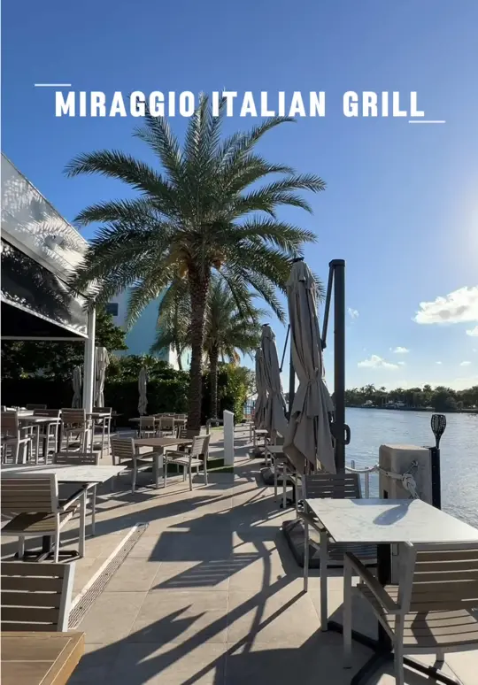 Miraggio Italian Grill in Pompano Beach showing review, visit, dinner, waterfront views, video by vickierealestate on TikTok