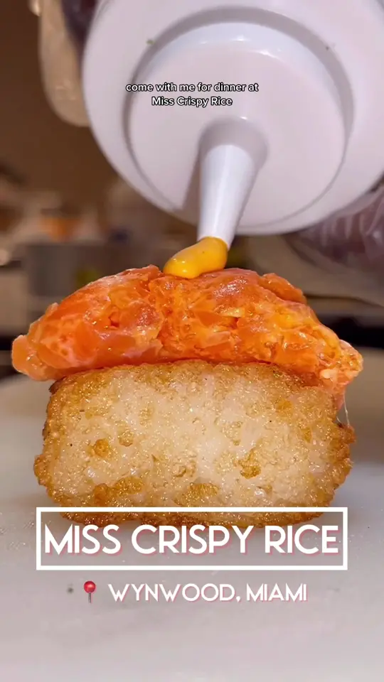 Miss Crispy Rice in Coral Gables showing restaurant review, sushi, video by naughtyfork on TikTok