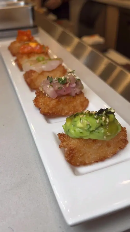 Miss Crispy Rice in Coral Gables showing food, crispy rice flight, video by foodyfetish on TikTok