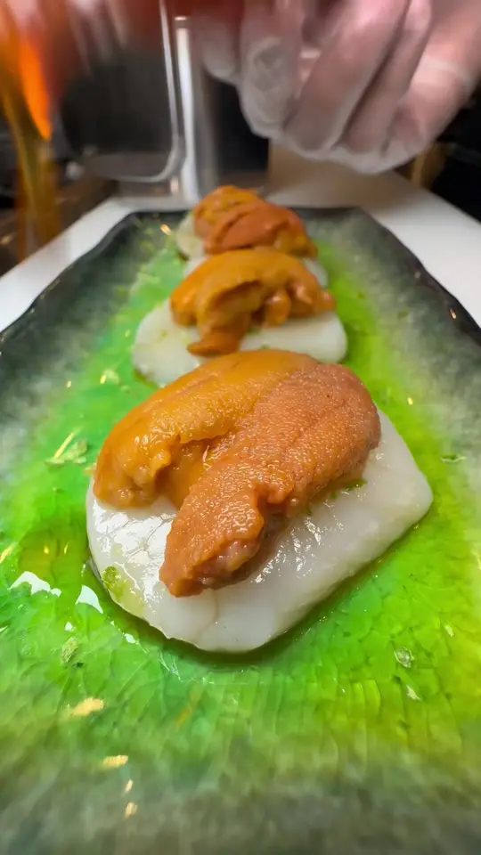 Miss Crispy Rice in Coral Gables showing food, scallop & uni dish, video by foodyfetish on TikTok