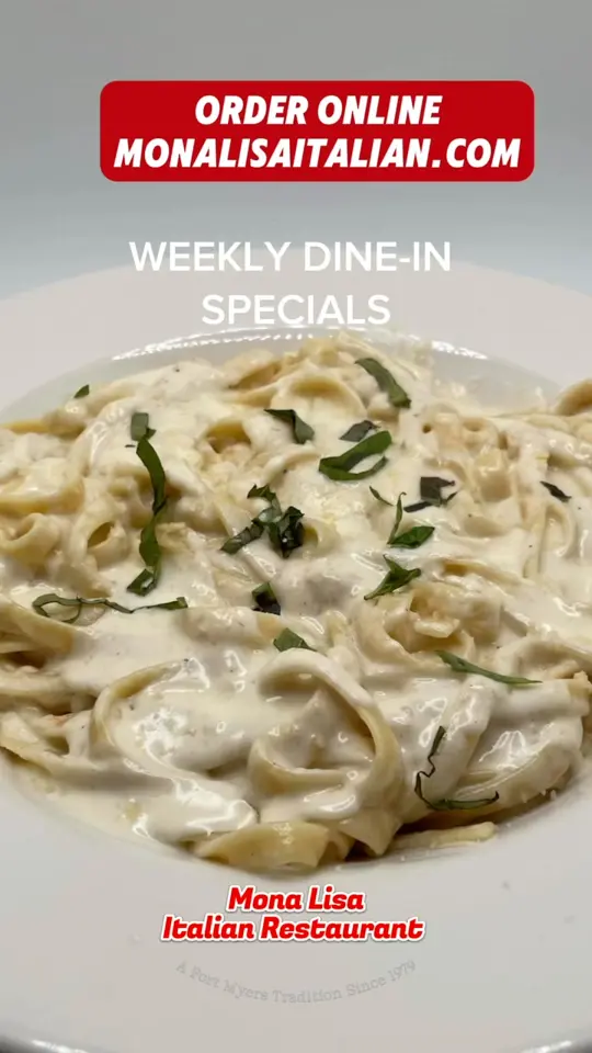  in Florida showing pizza, dine-in offer, video by Mona Lisa Italian Restaurant & Pizza on Facebook
