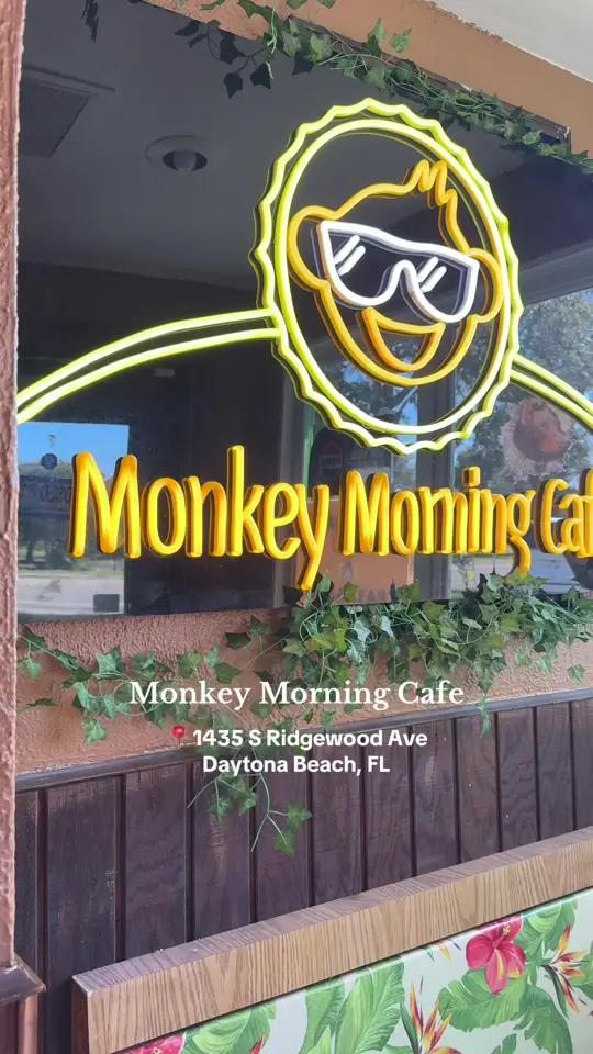 Monkey Morning Cafe in Daytona Beach showing breakfast, cafe visit, daytona beach florida, video by julianaabate on TikTok