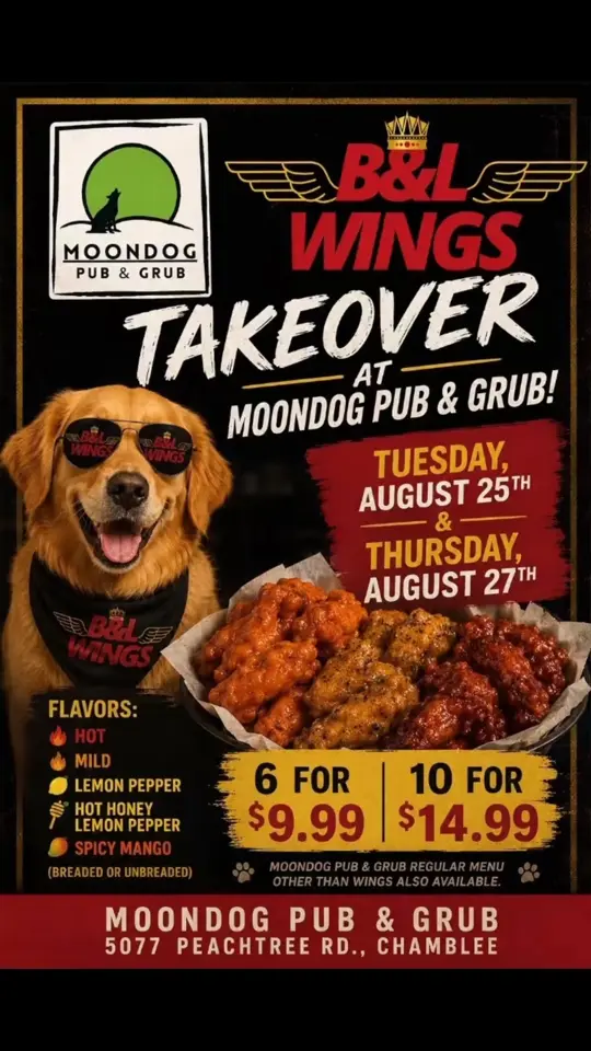 Moondog Pub & Grub in Chamblee showing visit, atmosphere, video by B & L Wings LLC on Facebook