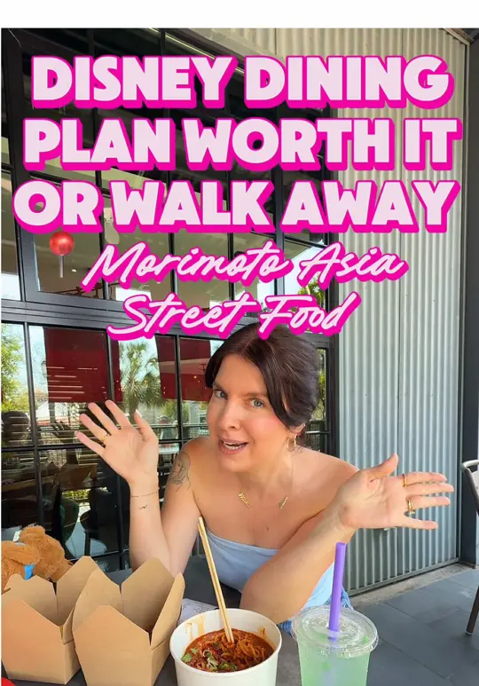 Morimoto Asia in Lake Buena Vista showing food, bao buns, chicken dan dan noodles, video by parkhopwithamber on TikTok