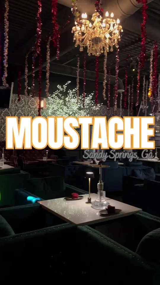 Moustache Hookah Bar in Sandy Springs showing visit, review, ambiance, happy hour, cocktail, old fashioned, cocktail, sexy spritz, food, lamb cubes, food, cornish hen, food, sun garlic bread, food, video by atlhotspots1 on TikTok