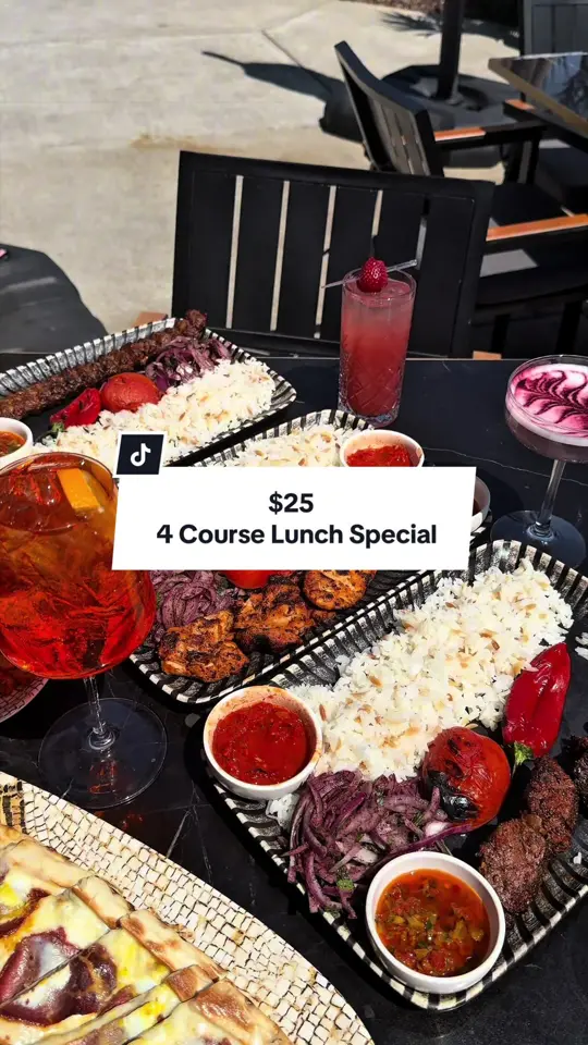 Mozaika Mezze in Alpharetta showing lunch special, four course lunch, video by bites.with.brit on TikTok