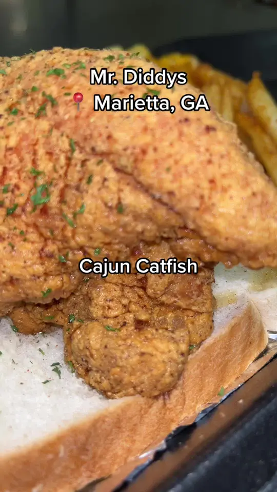 Mr. Diddy's in Marietta showing mac and cheese, catfish, cajun food, video by mrdiddys on TikTok
