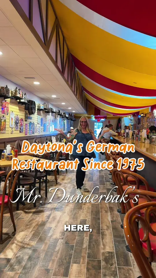 Mr. Dunderbak's Restaurant and Brewery in Tampa showing food, fried garlic mushrooms, schnitzel sandwich, german potato salad, video by ayumiartistry on TikTok