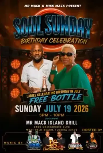 Mr Mack's in West Palm Beach showing live music, birthday celebration, free admission, venue atmosphere, video by Mr Mack Island Grill on Facebook