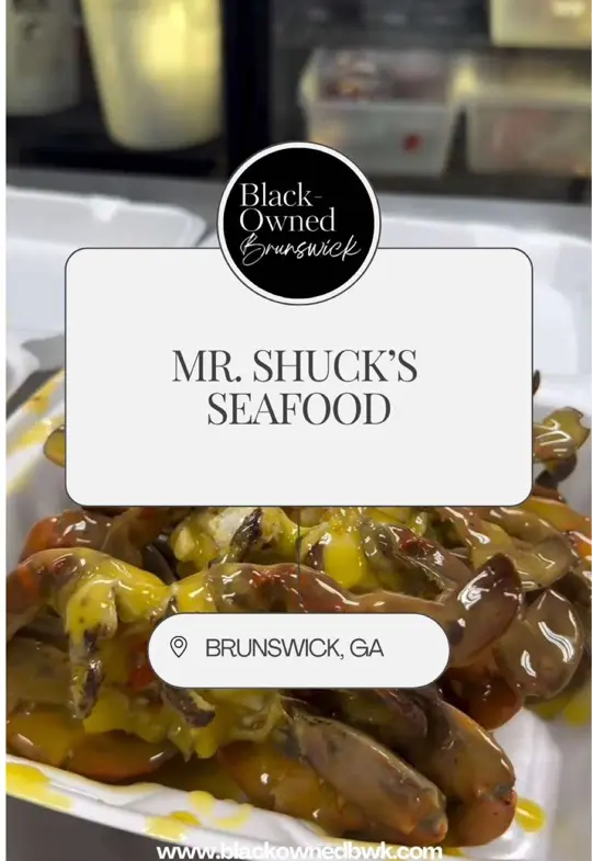 Mr. Shuck's Seafood in Brunswick showing restaurant, black-owned business, anniversary, yelp award, garlic crabs, lowcountry boil, video by blackownedbwk on TikTok