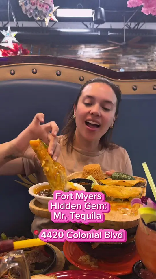 Mr. Tequila Mexican Restaurant in Estero showing review, visit, atmosphere, food, fajitas, enchiladas, video by loveswfl on TikTok