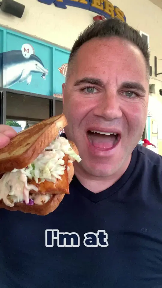 Muddy Waters Restaurant in Deerfield Beach showing food, fish sandwich, video by a.j.befumo on TikTok