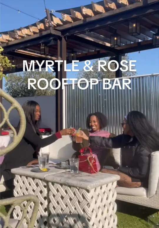 Myrtle & Rose Rooftop Bar in Savannah showing cocktail, atmosphere, visit, video by blessingsinsavannah on TikTok