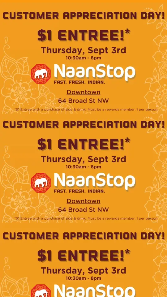NaanStop in Atlanta showing food deal, giveaway, video by NaanStop on Facebook