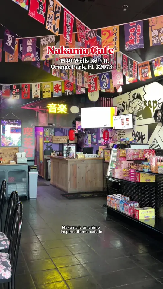 Nakama Anime Bar in Orange Park showing visit, atmosphere, events, nakama con, video by tagalongwithuss on TikTok
