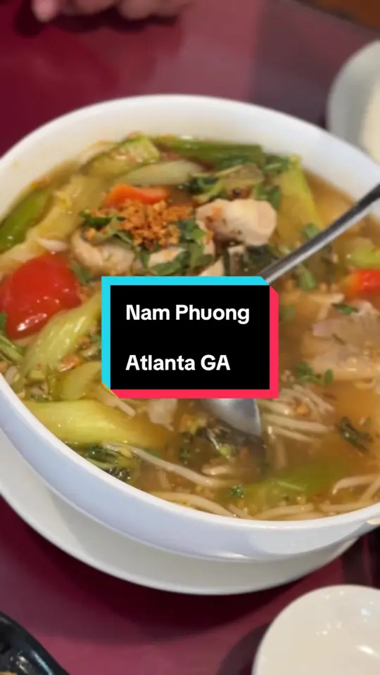 Nam Phuong Buford Highway in Atlanta showing review, visit, shrimp & pork spring rolls, papaya salad, sweet & sour fish soup, caramelized catfish, vietnamese shaking beef, video by chezeggrollz on TikTok