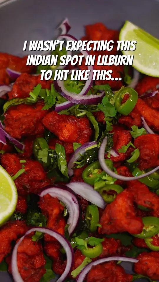 Namaste by Cake World, Taste of India in Lilburn showing review, chicken 65, lamb chops, beef & mashed tapioca, shrimp, video by foodiebawse on TikTok