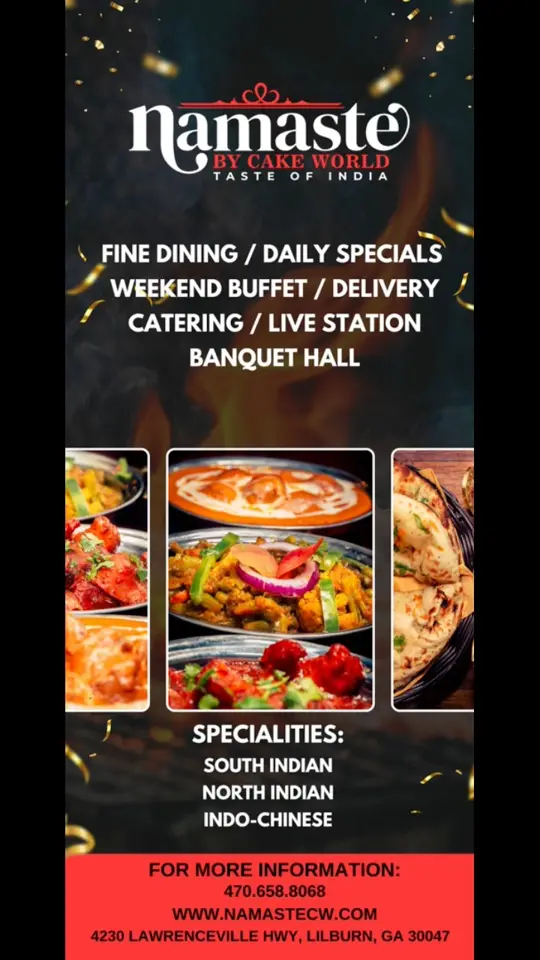 Namaste by Cake World, Taste of India in Lilburn showing full service restaurant, onsite catering, offsite catering, live stations, video by Namaste Lilburn on Facebook