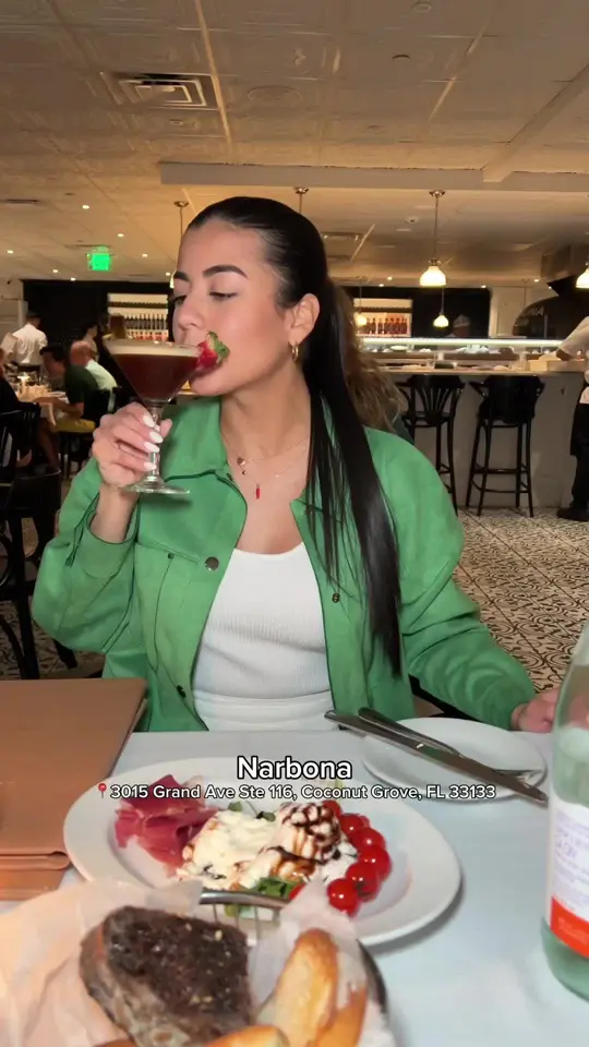 Narbona Coconut Grove in Miami showing restaurant visit, valentine's day dinner menu, burrata, cheese and charcuterie board, video by gabrielaromeros on TikTok