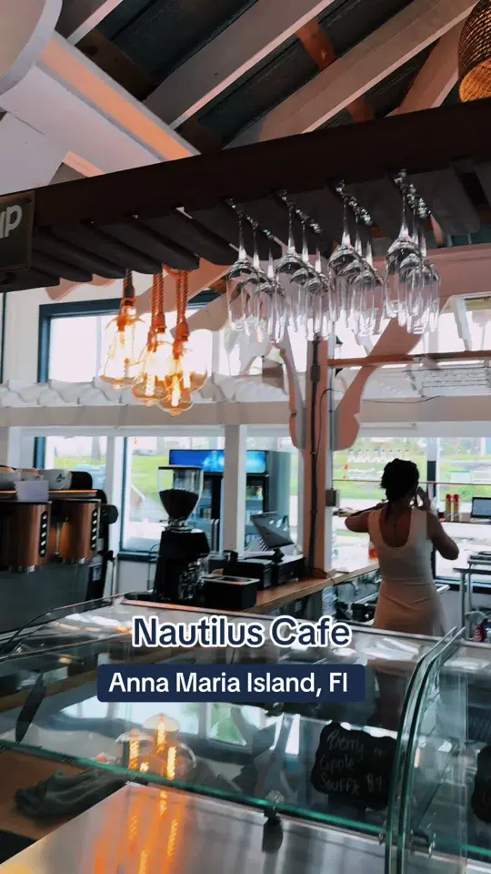 Nautilus Bar in Bradenton Beach showing coffee, beer, wine, food, cafe, atmosphere, video by sunshineandseashells on TikTok