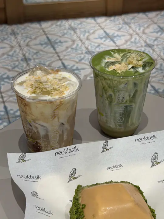 Neoklasik Modern Artisan Bakery in Coral Gables showing food, baklava latte, pistachio croissant, video by livinclt on TikTok