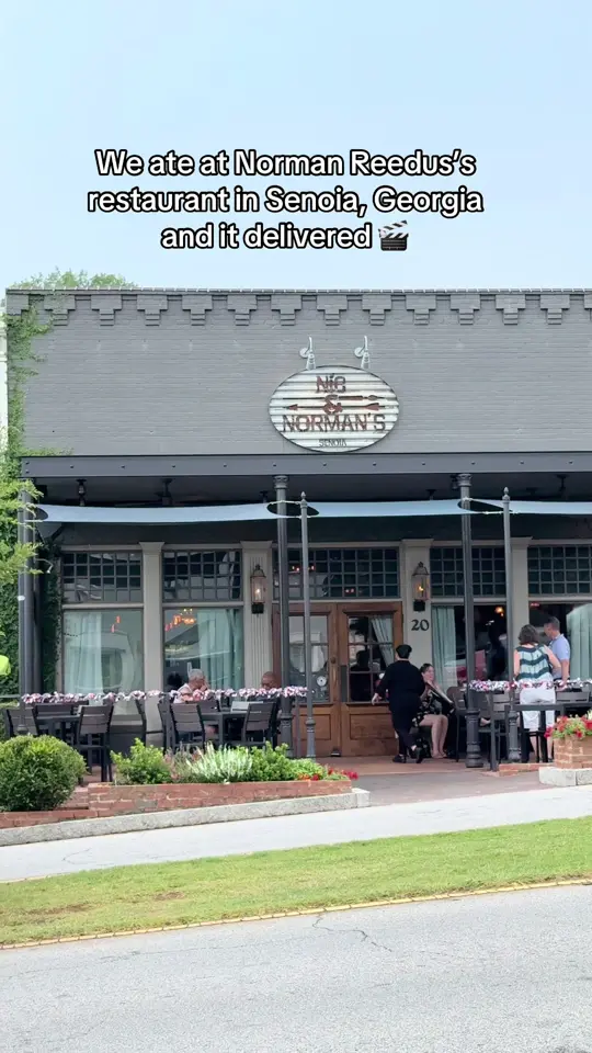 Nic & Norman's in Senoia showing food, philly cheesesteak fries, food, pimento bacon burger, food, cajun cream corn, drink, senoia sunrise cocktail, video by leeann.travel.lifestyle on TikTok