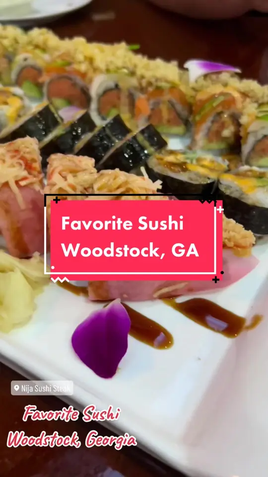Ninja Sushi and Steak in Woodstock showing sushi, corona roll, video by outoforbit_ on TikTok