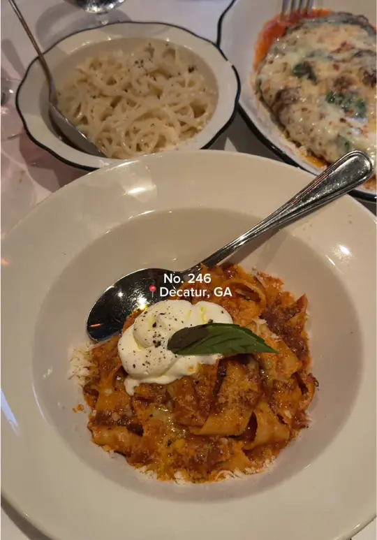 no. 246 in Decatur showing italian food, review, video by julianaghall on TikTok