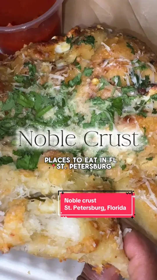 Noble Crust in St. Petersburg showing food, saffron pasta, garlic knots, video by ntashahall on TikTok