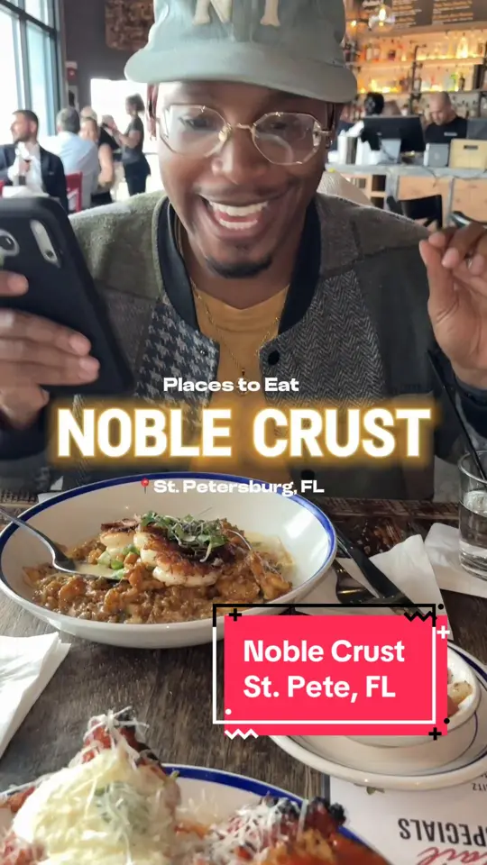 Noble Crust in St. Petersburg showing review, chicken parmesan, chicken marsala, chocolate pecan pie, video by ntashahall on TikTok