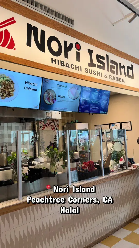 Nori Island in Peachtree Corners showing beef ramen, chicken ramen, steak hibachi, chicken and fish hibachi, video by ariba.atl on TikTok