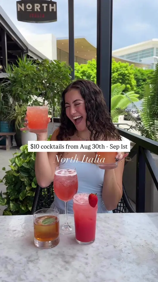 North Italia in Aventura showing cocktail, watermelon sugar / cocktail, pink pony spritz / cocktail, a bar drink (tipsy) / mocktail, strawberry blush mocktail, video by avapraschnik on TikTok