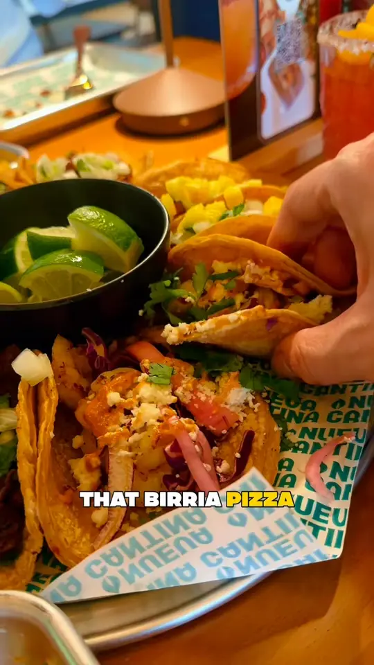 Nueva Cantina - Palm Harbor in Palm Harbor showing review, visit, birria pizza, chicken fajitas, tacos, churros, video by Tampa Bay is Awesome on Facebook