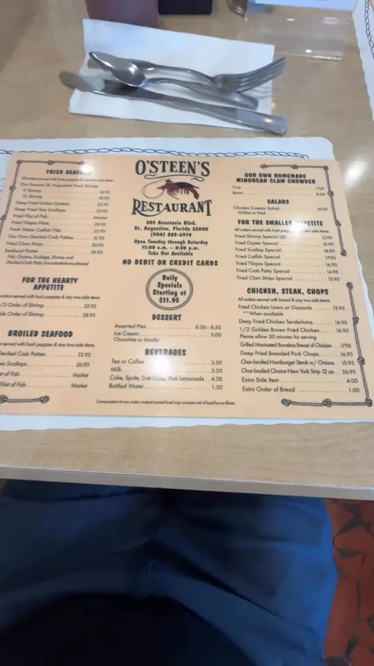 O'Steen's Restaurant in St. Augustine showing casual restaurant, fried shrimp, minorcan clam chowder, sweet tea, video by Stagecoach RV Park on Facebook