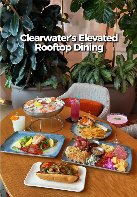 Ocean Seven in Clearwater showing review, visit, atmosphere, food, key west pink shrimp cocktail, charcuterie platter, video by eatlocalflorida on TikTok