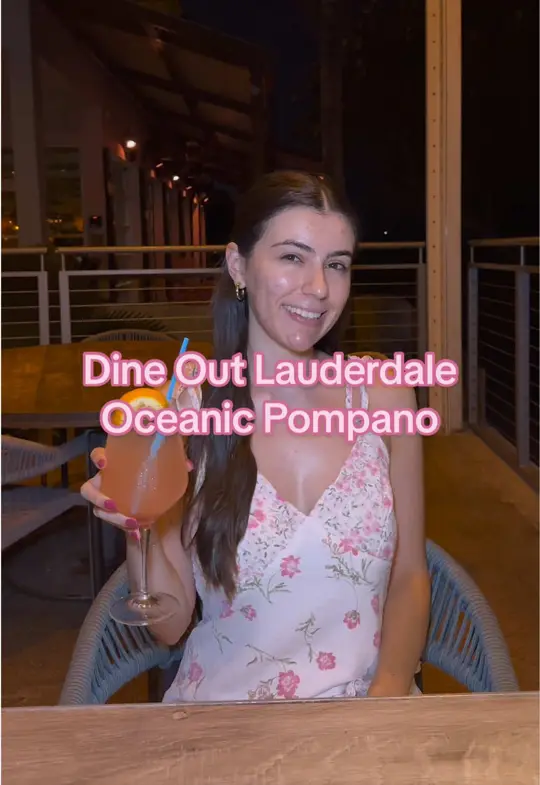 Oceanic at Pompano Beach Pier in Pompano Beach showing restaurant visit, three-course lunch, three-course dinner, guava spritz, caesar salad, calamari, oysters on the half shell, video by healthywithdani on TikTok
